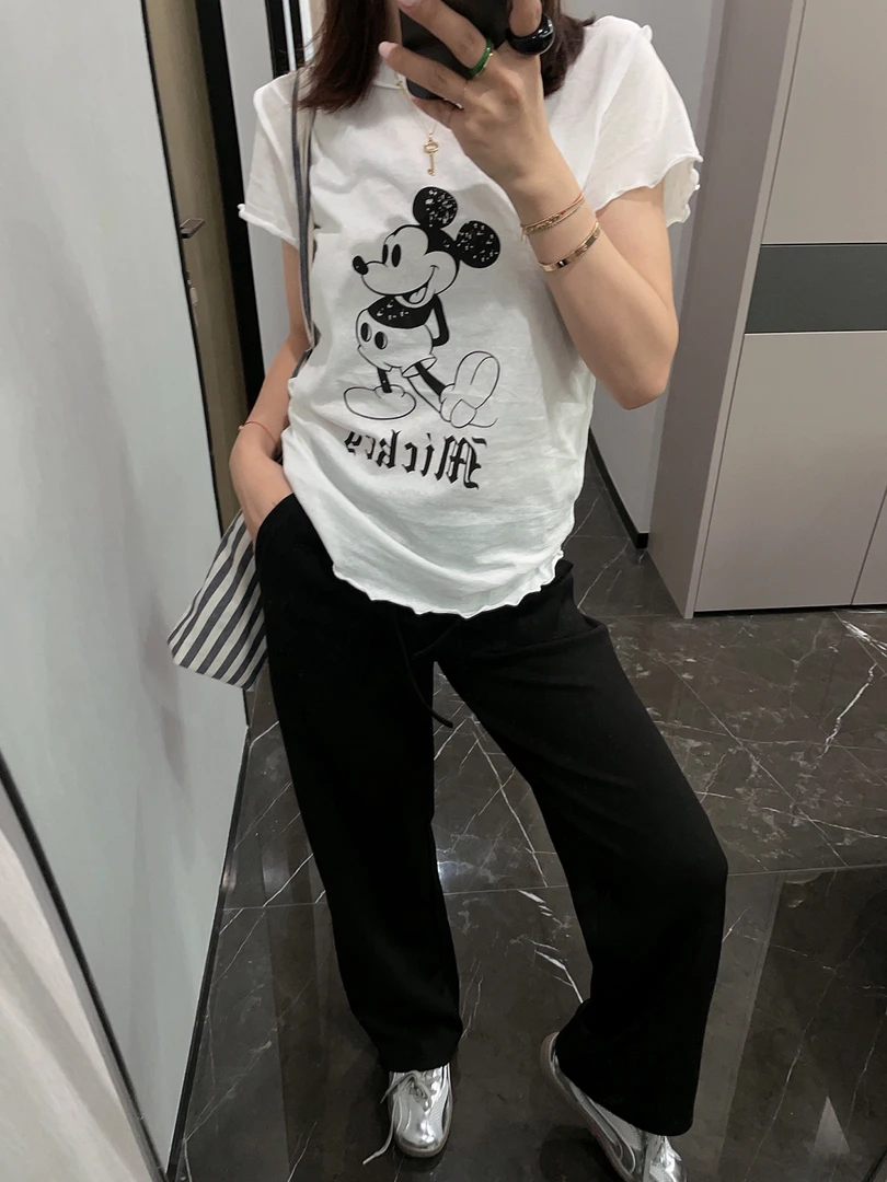 美式复古米奇tee短袖t恤女夏季新款宽松百搭上衣