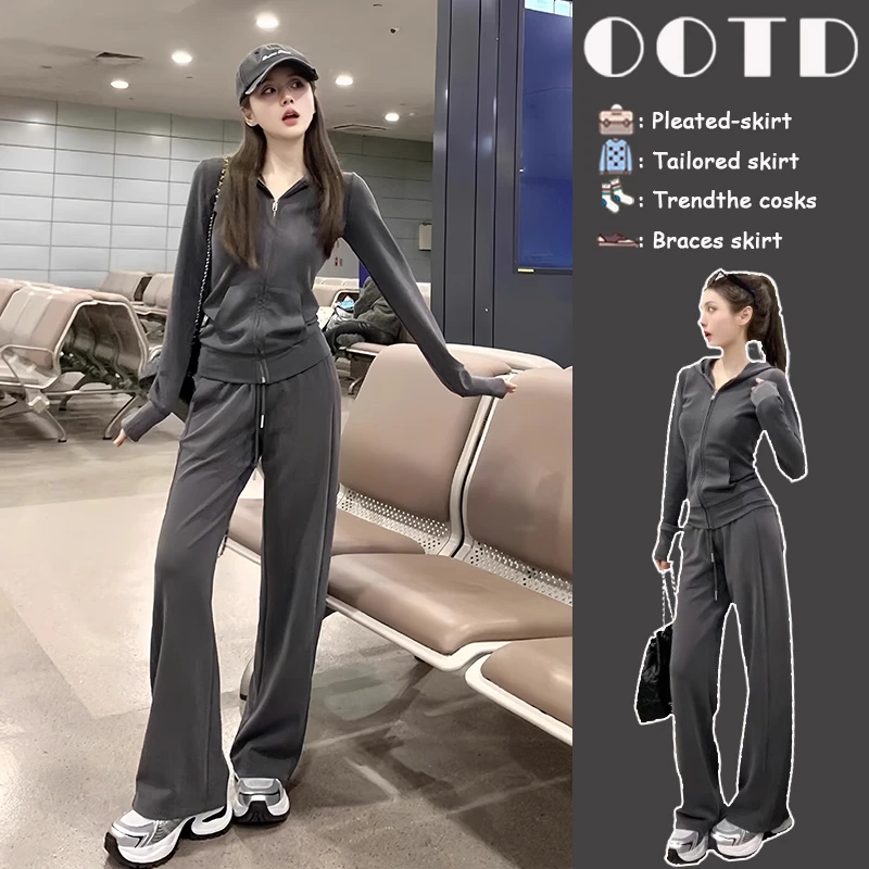 欧货休闲运动套装女春秋2025新款时尚洋气开衫连帽卫衣两件套显瘦