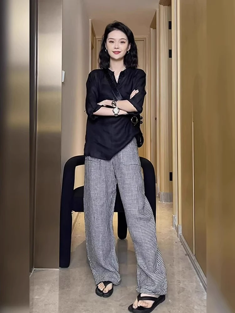 夏季穿搭一整套2025新款渐变丁达尔风成套搭配减龄阔腿裤两件套装