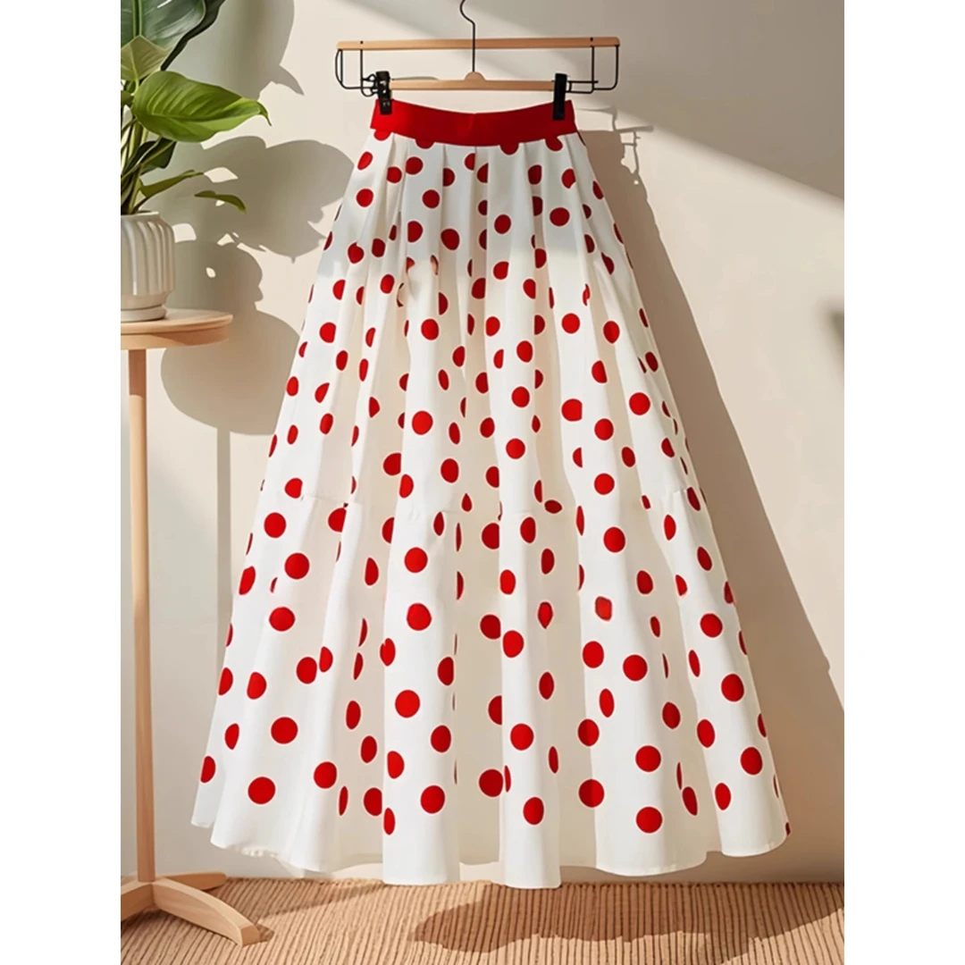 多巴胺红色波点独特超好看长款半身裙女2025新款时尚洋气爆款夏款