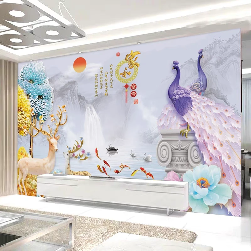2024新款家和客厅电视背景墙壁纸8D立体现代简约影视墙墙布壁画