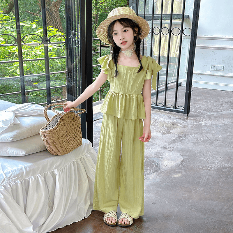 女童套装夏装2024新款洋气韩版儿童阔腿裤两件套薄款夏装女孩衣服