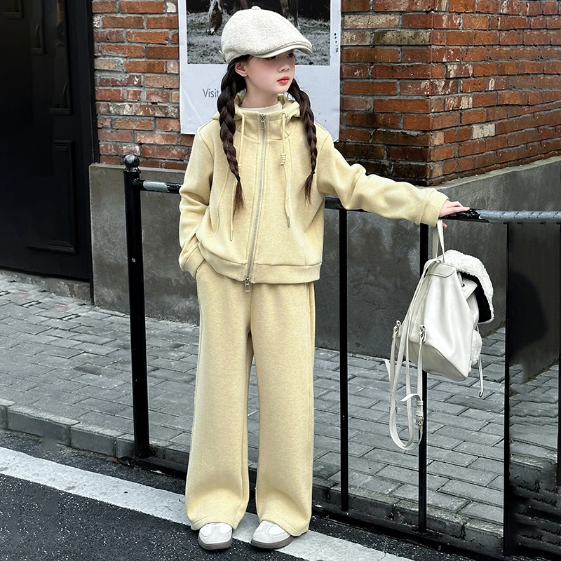 女童加绒套装秋冬款2024新款洋气儿童加厚冬装中大童休闲两件套潮