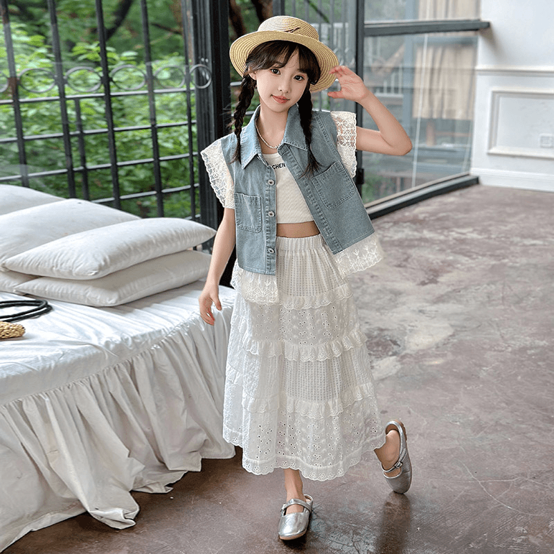 女童套装夏季6-12岁潮款洋气儿童时髦半身裙两件套夏装中大童衣服