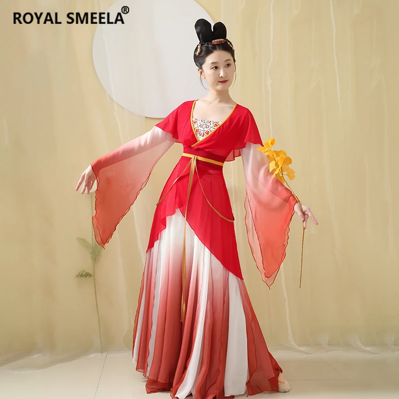 中国舞舞蹈服古典舞飘逸女纱衣汉服练功服红色中式演出服新款秋冬