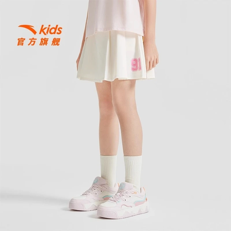 安踏儿童梭织短裙2024夏季新款女大童百搭洋气半身裙学院风百褶裙