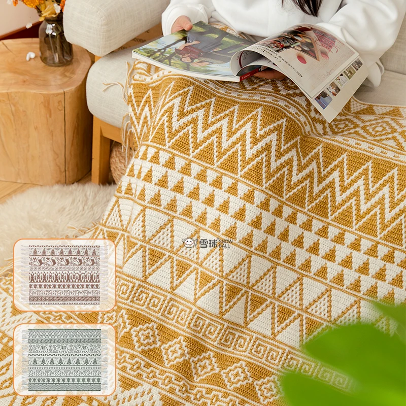雪球diy手工编织沁柔森林动物像素盖毯材料包毛线居家沙发午睡毯