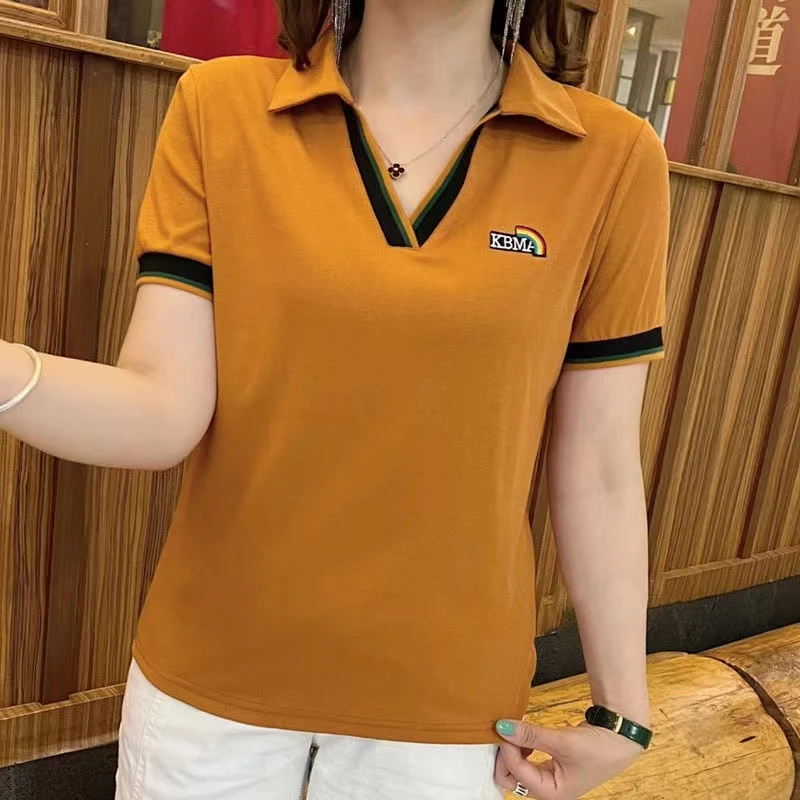 纯棉短袖t恤显瘦时尚女士夏季polo上衣洋气大码百搭通勤中年女装