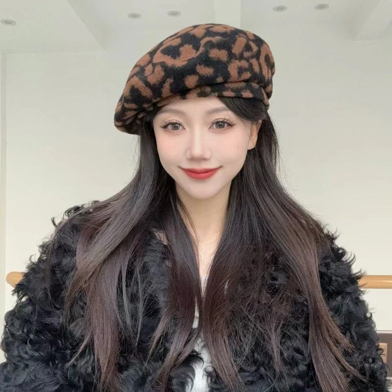 QIU LI · 秋冬新款时髦豹纹贝雷帽渔夫帽 1d5126