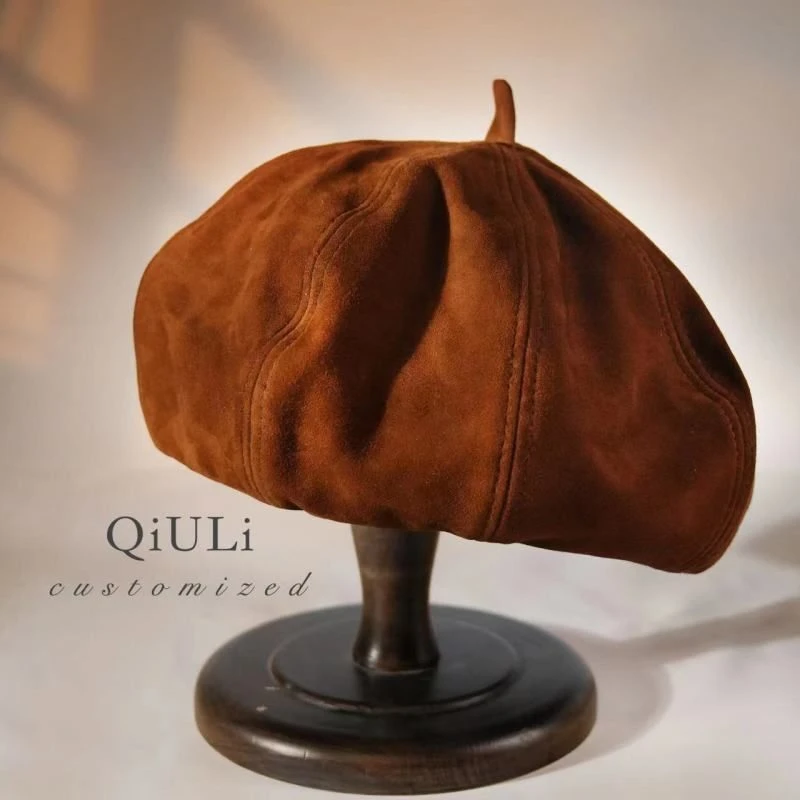 QIU LI · 秋冬季美拉德穿搭羊皮羊反绒贝雷南瓜帽 1c445