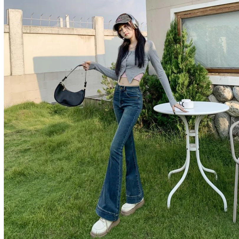 秋冬弹力高腰显瘦修身百搭微喇裤