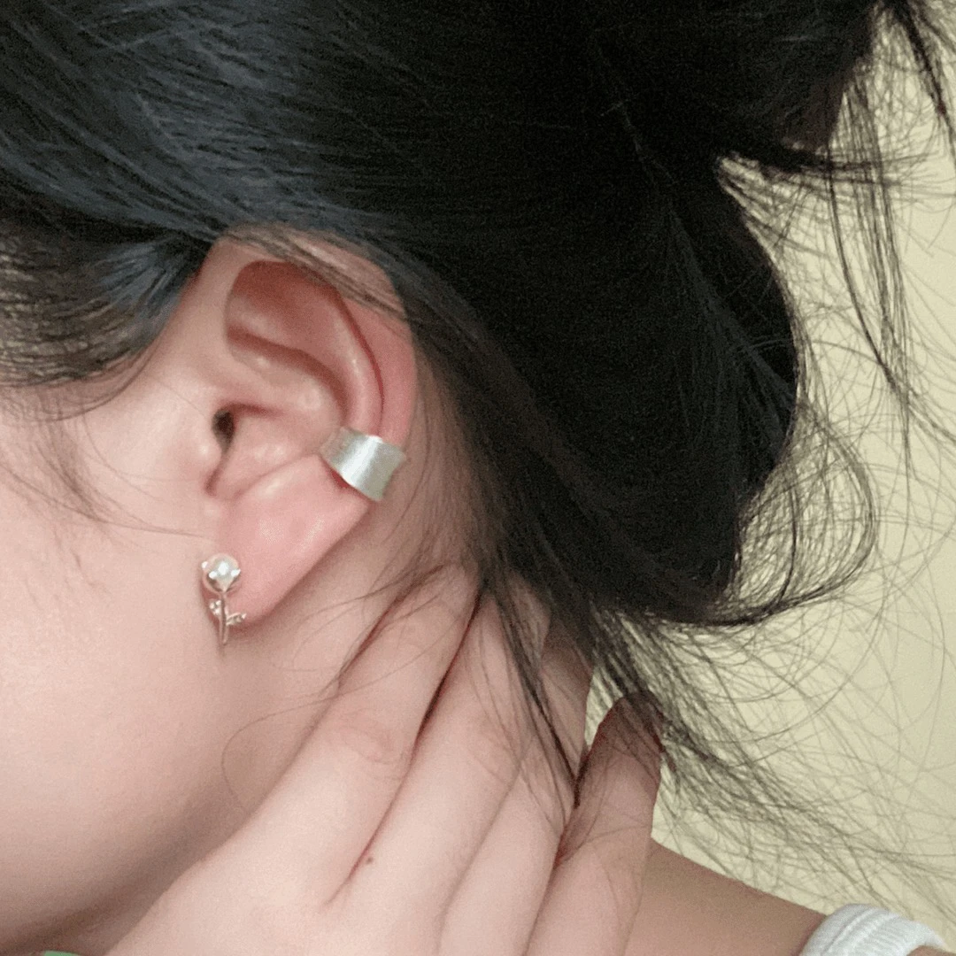 925银耳饰 磨砂拉丝耳骨夹个性时髦简约无耳洞耳饰耳夹百搭饰品