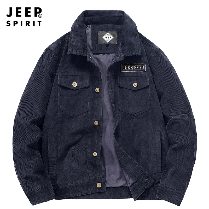 JEEP男士秋冬立领夹克2024新款休闲灯芯绒时尚潮流夹克外套男上衣