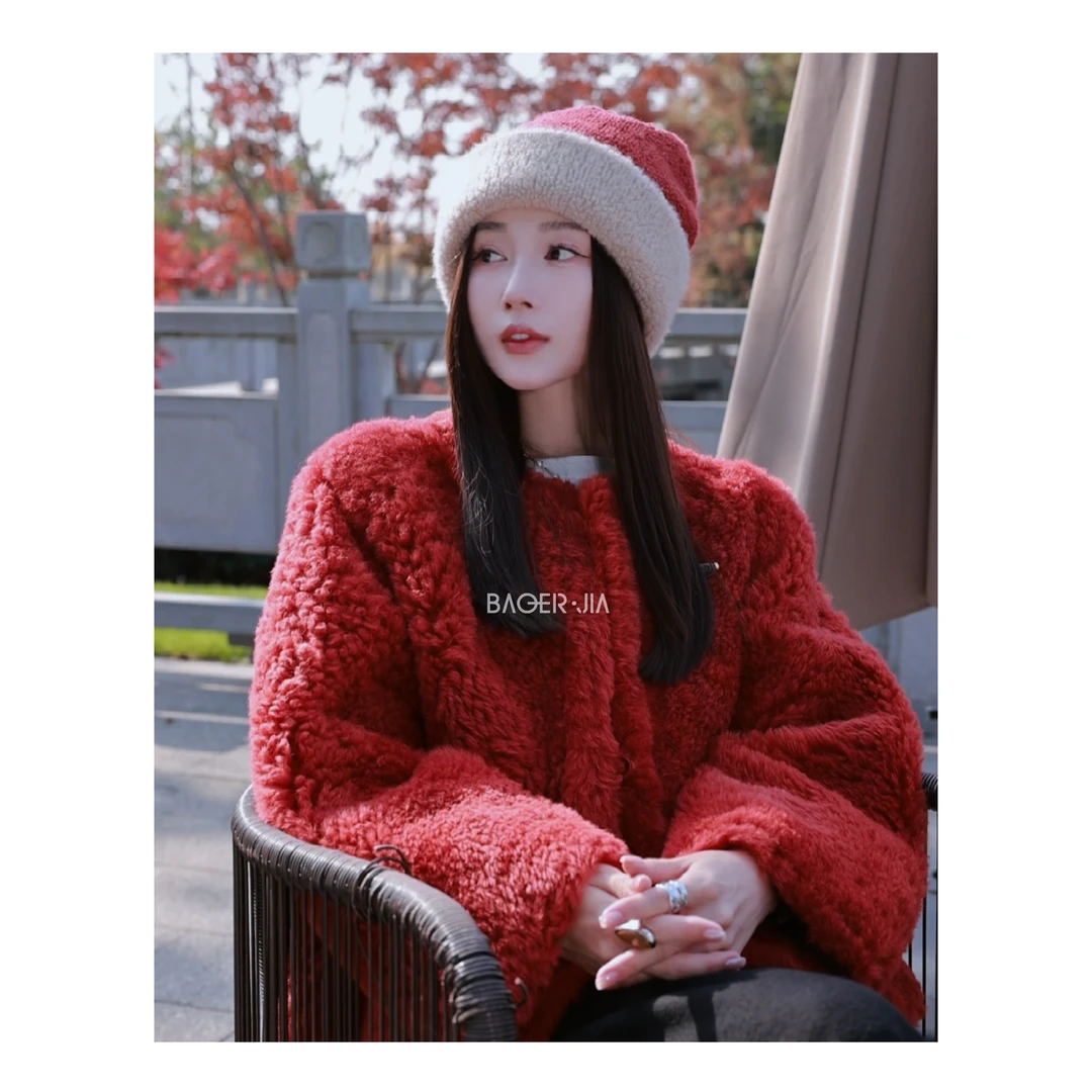 6-【玫瑰熊】宝儿家BA32323411冬季芭莎羊皮毛一体牛角扣热力感外套