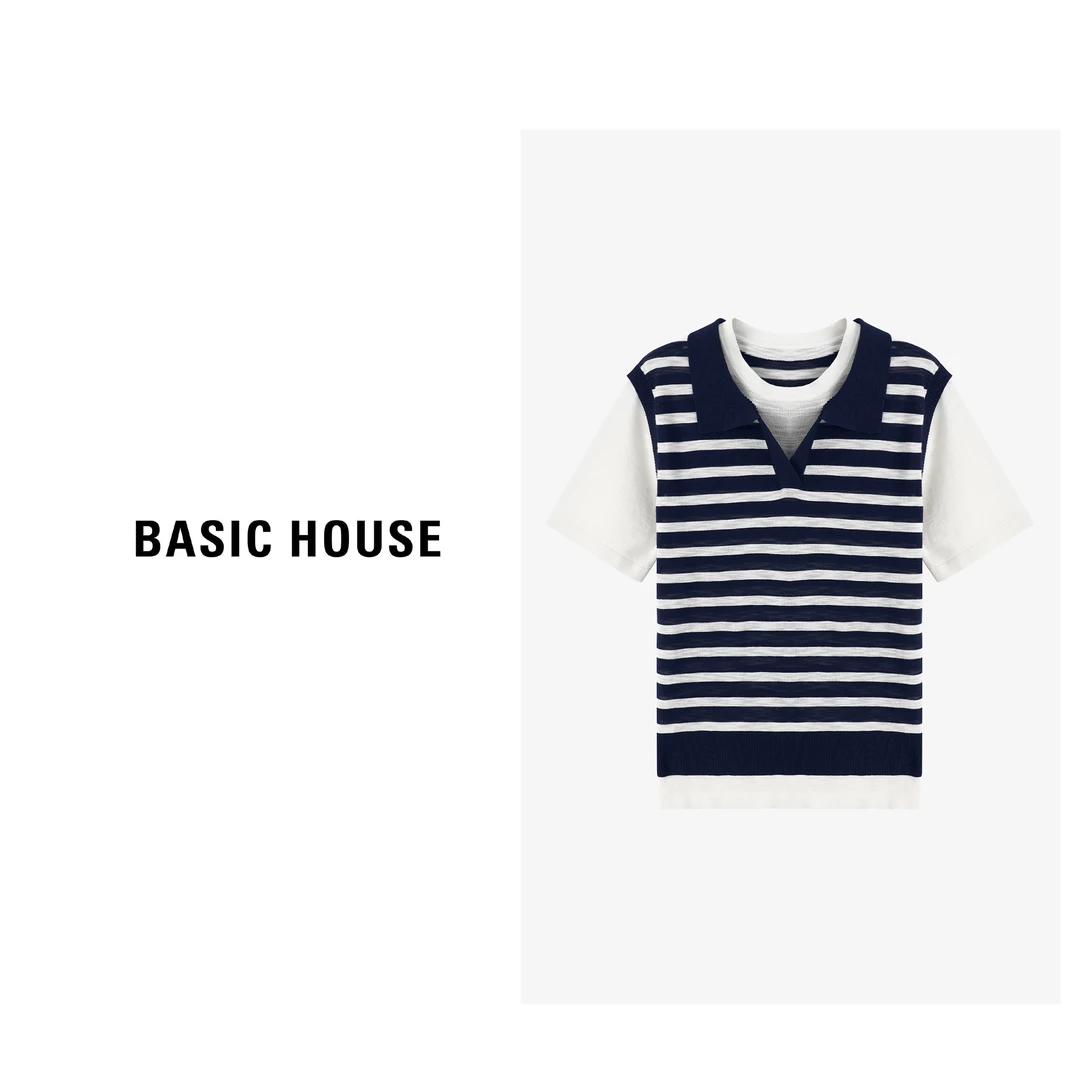 Basic House/百家好夏季假两件舒适通勤薄款针织衫- B0624A5Y522