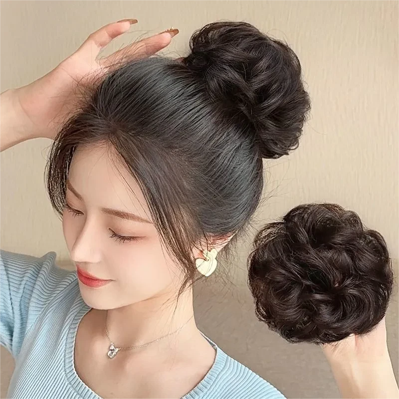 假发发圈全真发丸子头盘发后脑勺发包蓬松花苞头新娘低丸子卷发圈