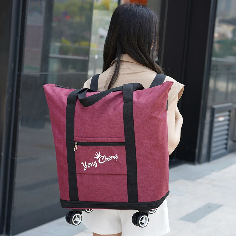 大容量带轮行李包防水出差可扩展收纳袋轻便登机包旅行袋双肩背包