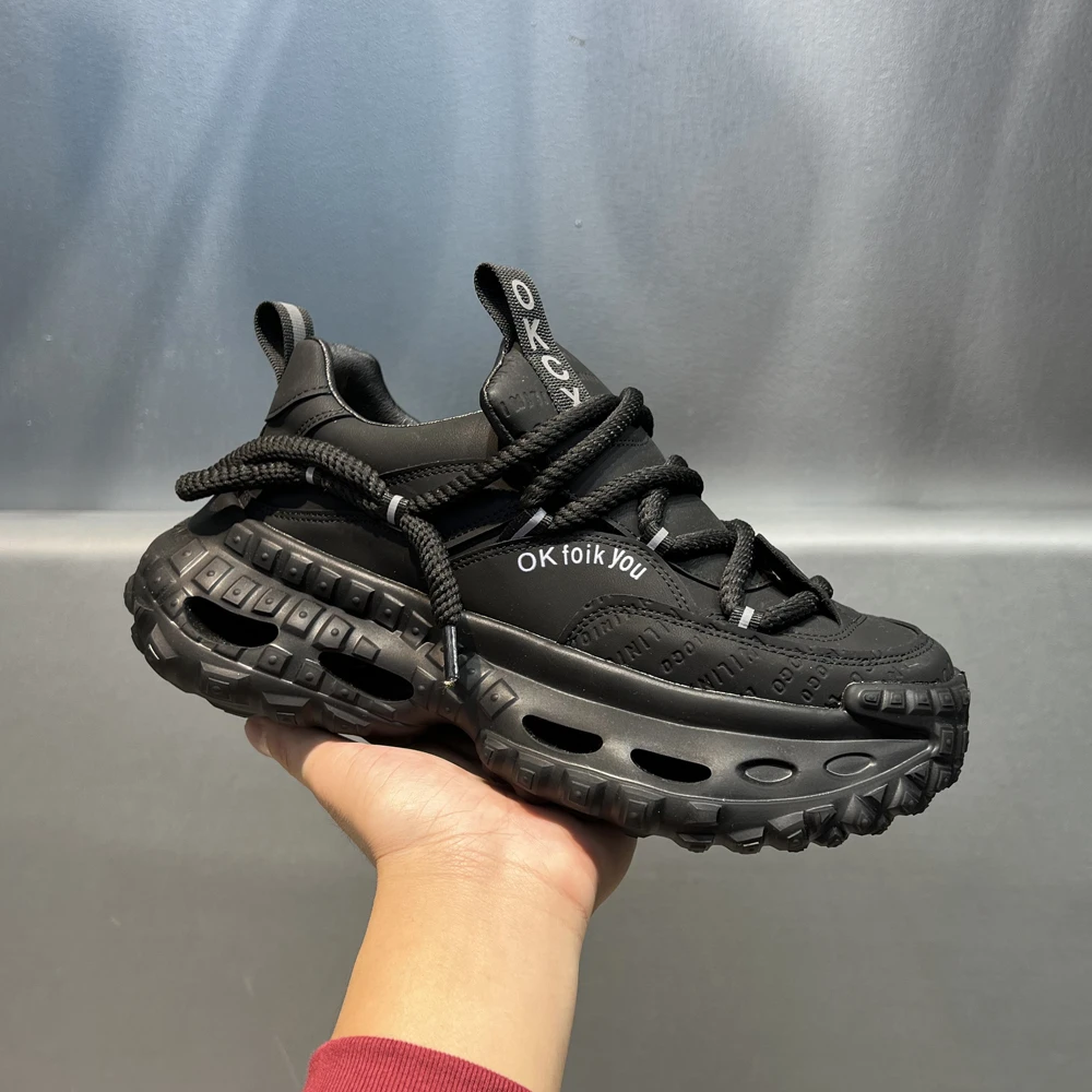 黑白系厚底增高老爹鞋2024冬季单棉同款保暖软底舒适男潮流休闲鞋