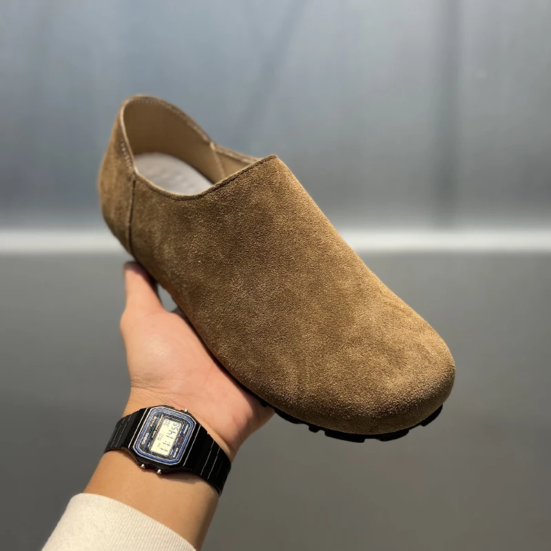 时尚翻毛皮简约纯色一脚蹬勃肯鞋秋冬百搭软底舒适男士潮流休闲鞋