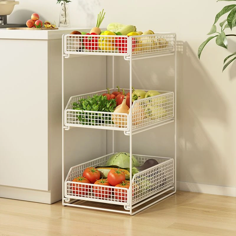 厨房放菜收纳筐台面菜篮子置物架落地多层蔬菜葱姜蒜抽拉式储物架