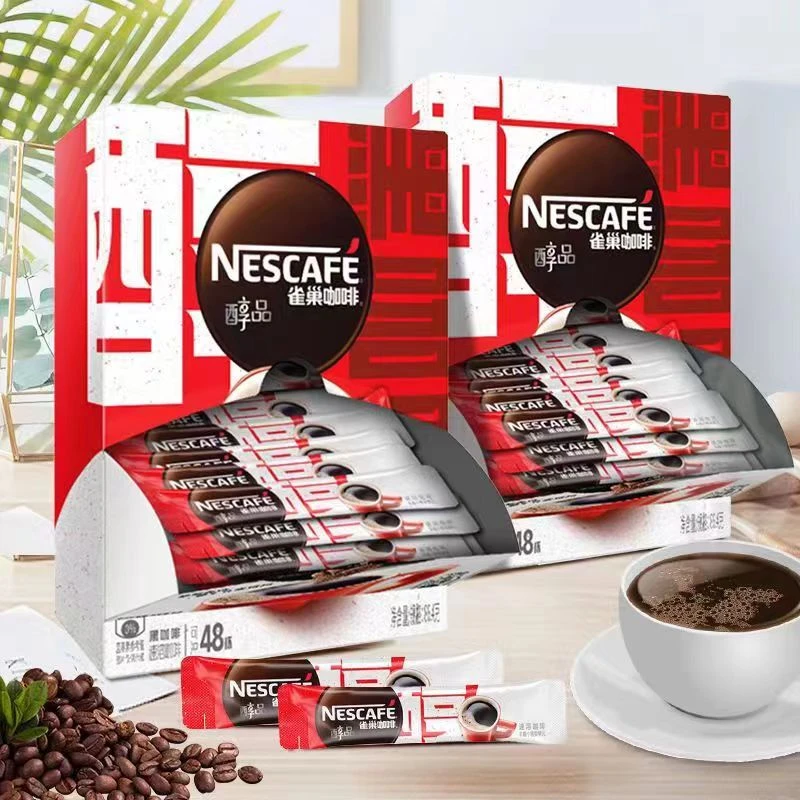 NESCAFE/雀巢咖啡醇品黑咖啡无蔗糖添加速溶纯黑咖啡粉96条新日期