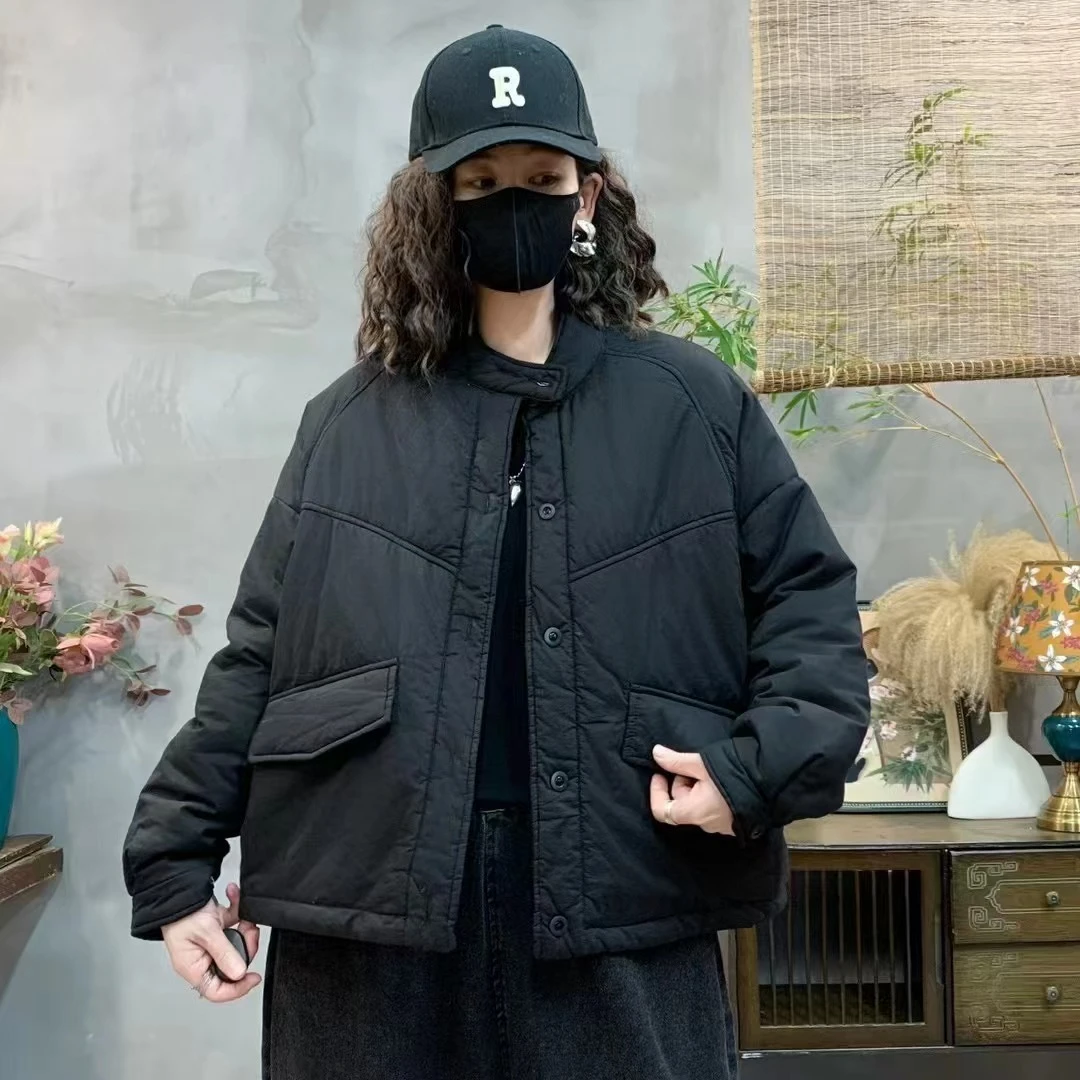 2024冬季新款立领短款棉衣外套女小个子休闲宽松轻薄夹棉保暖棉袄