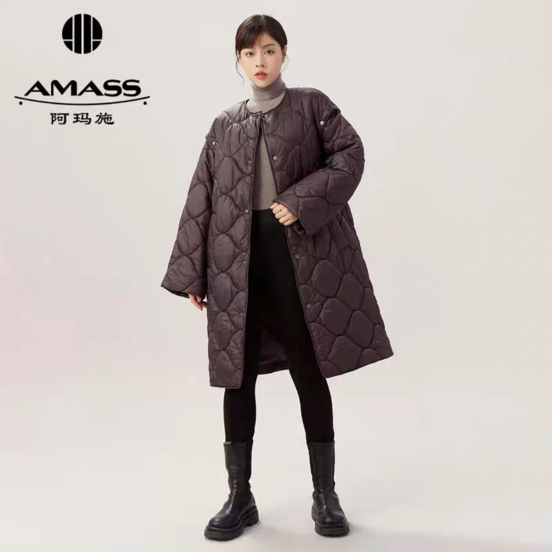 【阿玛施AMASS】5400672圆领宽松中长款棉服时尚 手袖可拆卸百搭