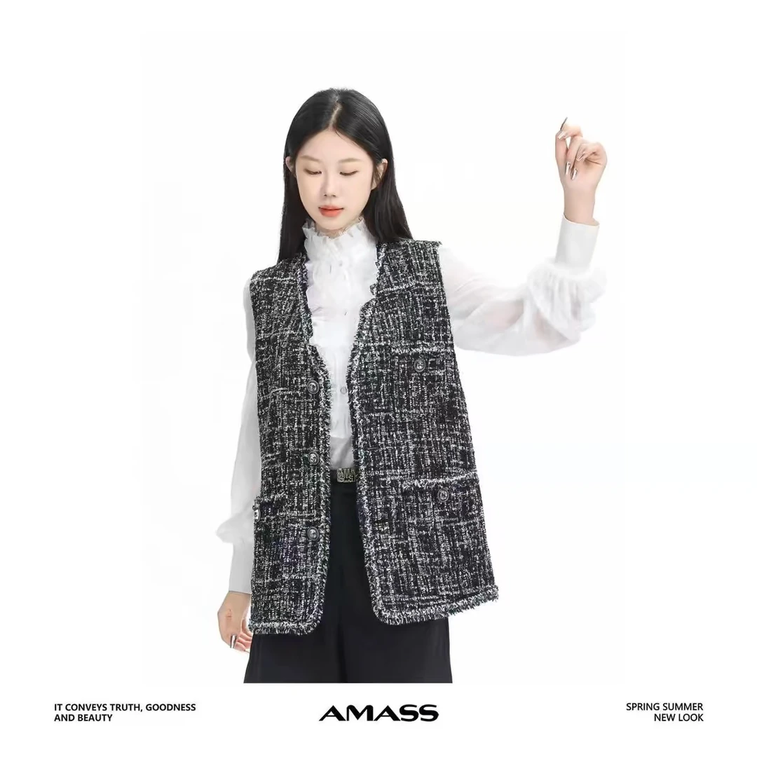 【阿玛施AMASS】5400910新款时尚气质百搭编织休闲小香风无袖马夹