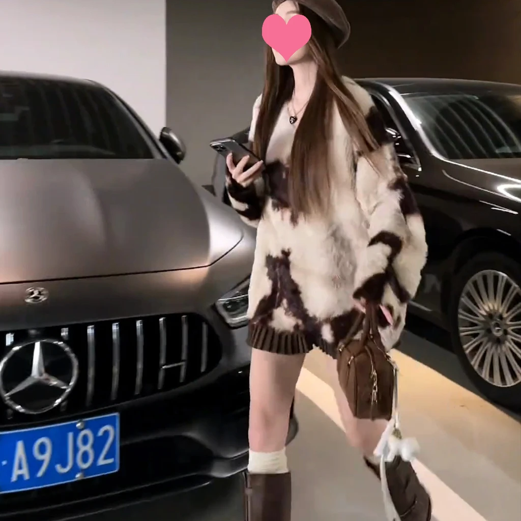 【极简穿搭】时尚冬季新款慵懒宽松V领毛衣+百搭高腰百褶裙套装女