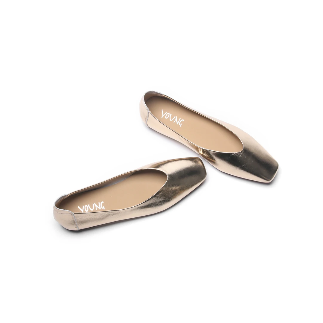 瓢鞋女春季新款真皮复古方头平底单鞋软底舒适奶奶鞋9195-87