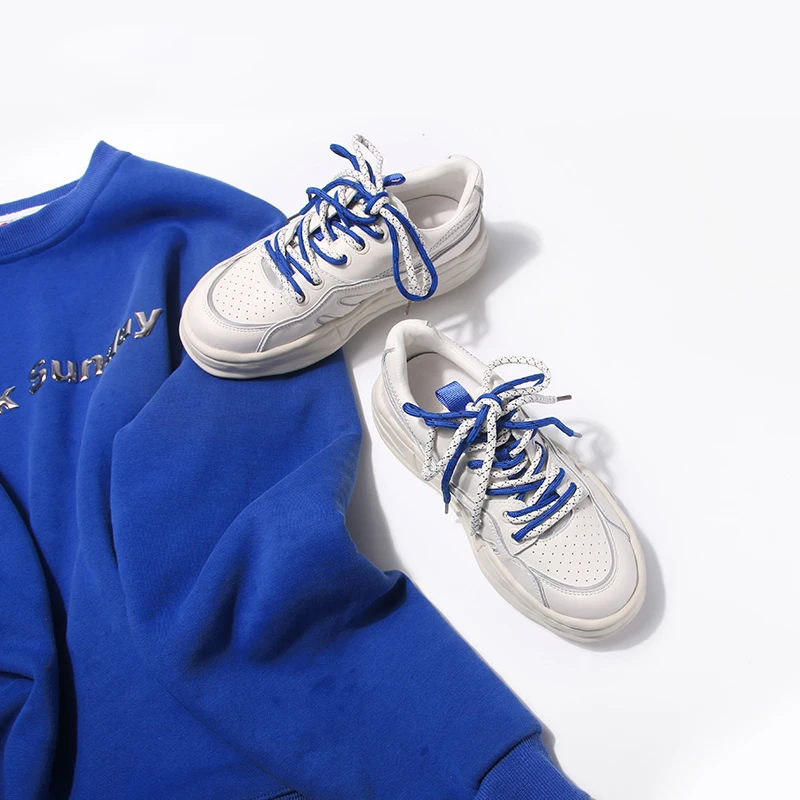 真皮板鞋女ins潮克莱因蓝运动厚底休闲鞋双鞋带小白鞋22c312-5