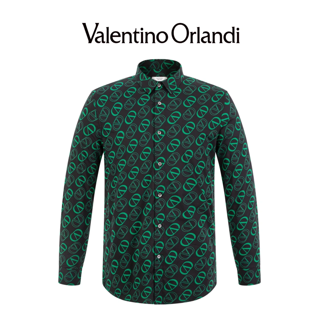 Valentino orlandi男士春秋A版时尚百搭满印老花logo长袖衬衫
