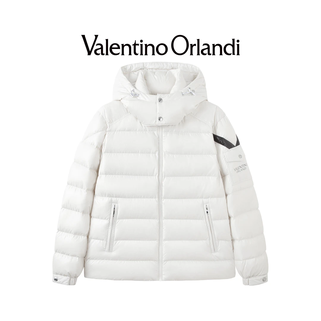 Valentino orlandi男士冬季B版百搭撞色字母小标可脱卸帽羽绒服