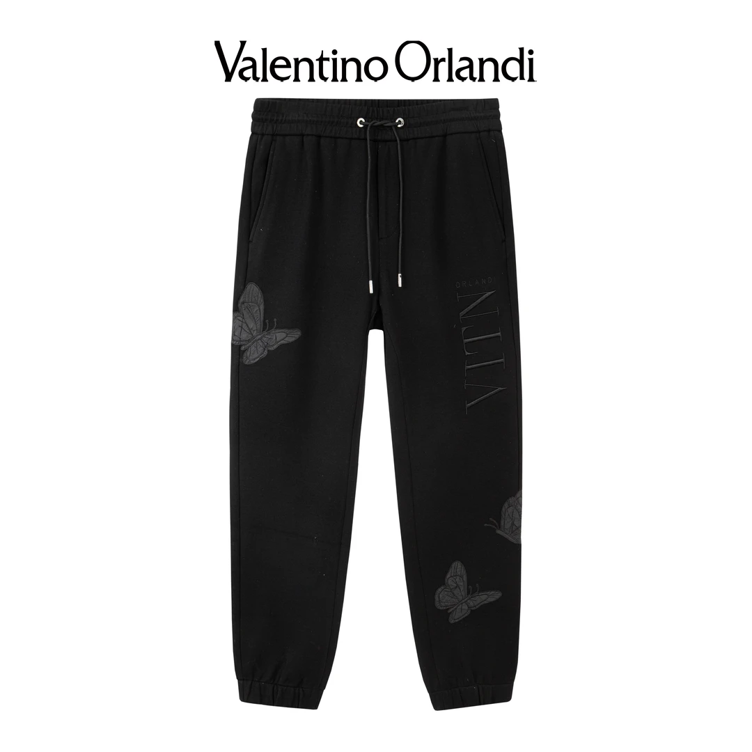 Valentino orlandi男士春秋A版时尚百搭蝴蝶字母绣刺针织束脚长裤