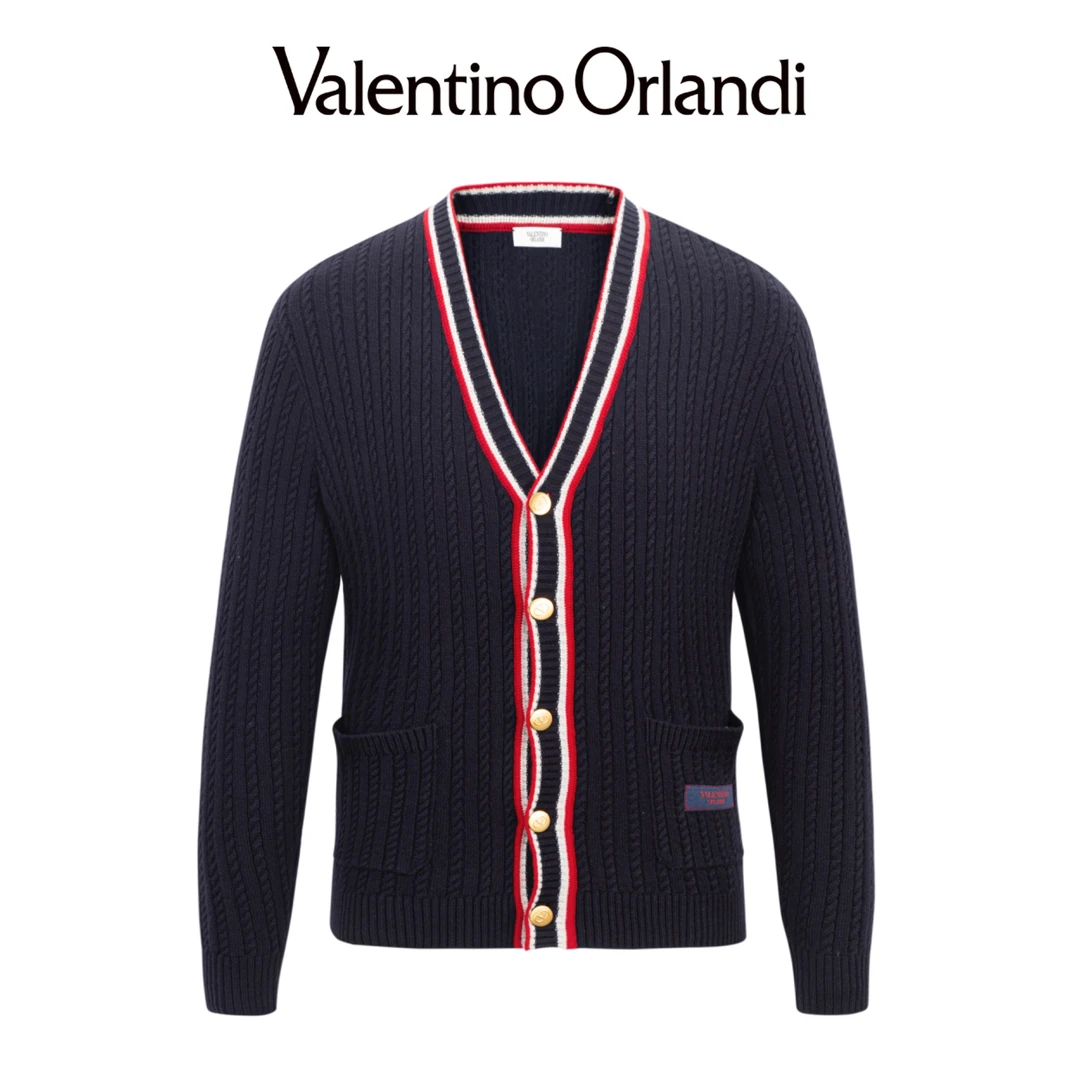 Valentino orlandi男士春秋A版时尚百搭英伦学院风绵羊毛针织开衫