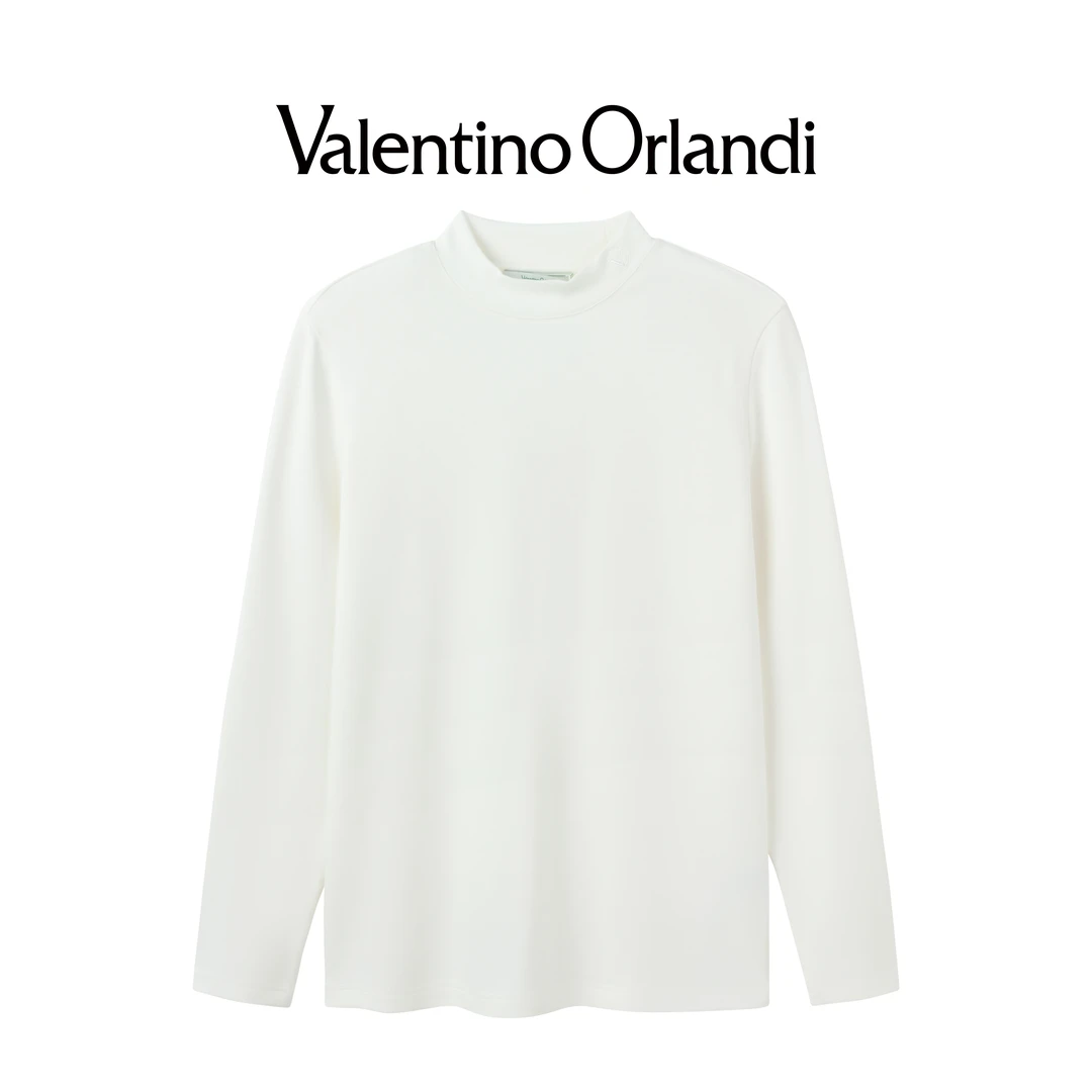 Valentino orlandi男士秋冬A版时尚百搭领口绣章半高领长袖T恤