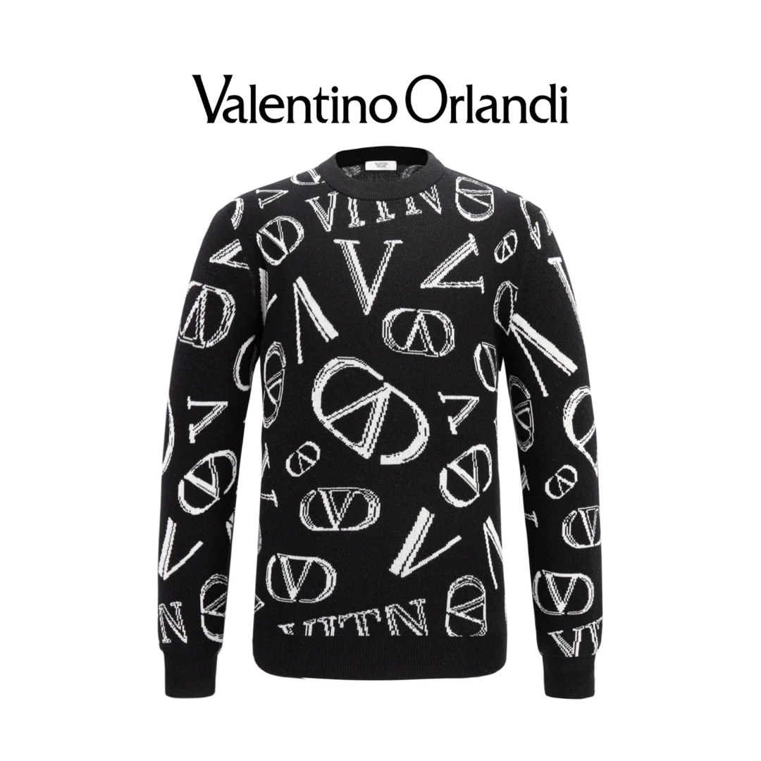 Valentino orlandi男士秋冬B版时尚百搭撞色老花logo毛衣针织衫