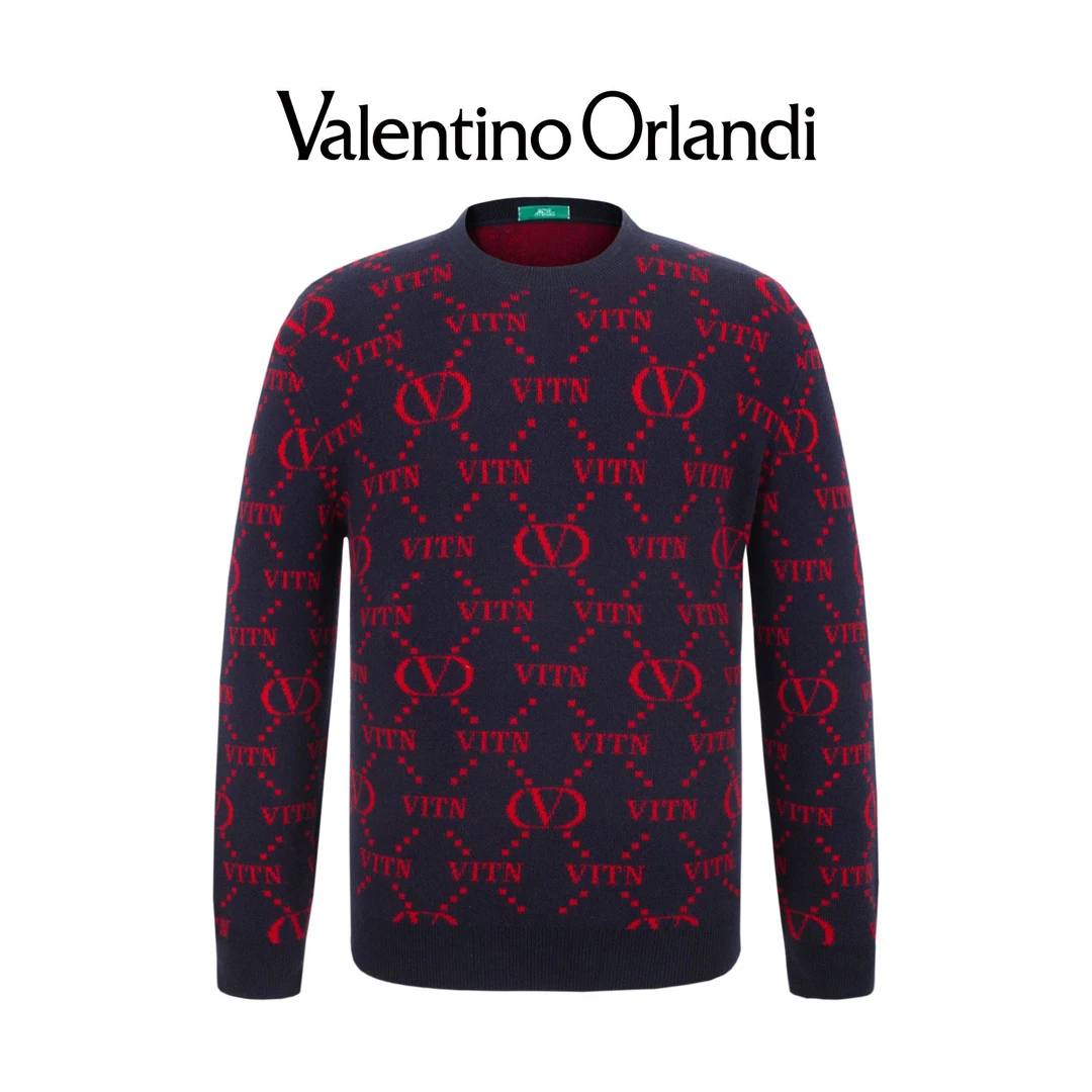 Valentino orlandi男士秋冬B版时尚百搭撞色老花绵羊毛针织毛衣