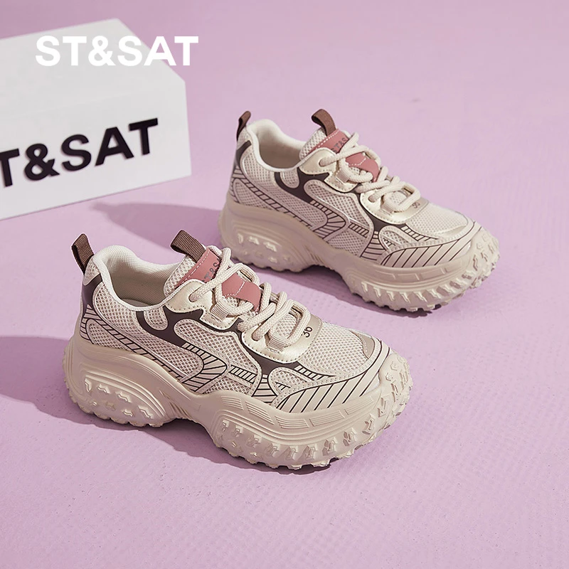 星期六厚底老爹鞋女2024秋季新款轮胎鞋轻便增高休闲榴莲底运动鞋