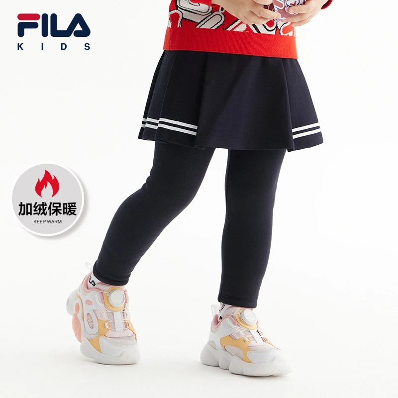 斐乐儿童幼童宝宝假两件加绒裤2024春幼小童针织裙裤K11G311605