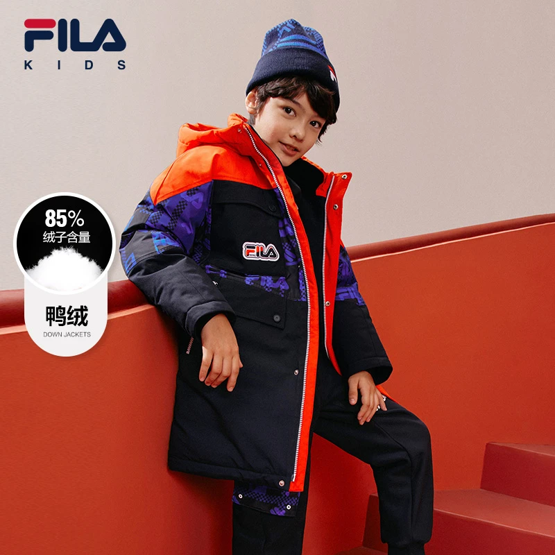 斐乐儿童2022冬季中大童中长款羽绒服防风保暖加厚外衣 K12241907