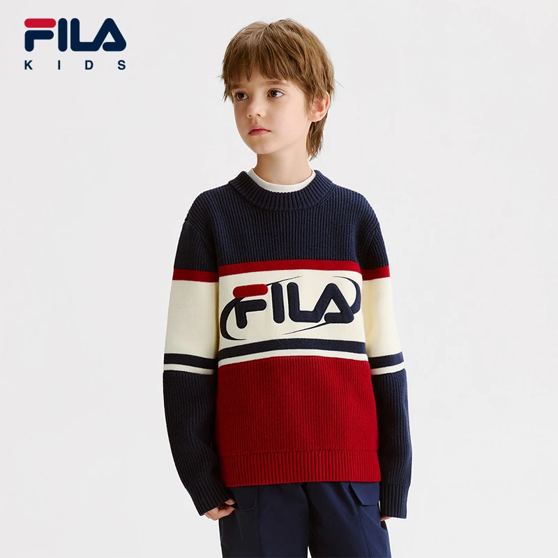 【斐乐儿童】2024年冬季新款中大童百搭时尚大LOGO毛衣K12B441403