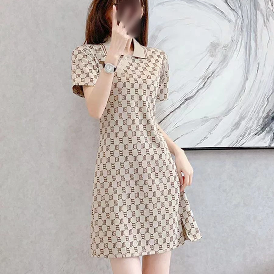 【宠粉专享】夏季女短袖印花连衣裙polo领宽松显瘦修身气质615