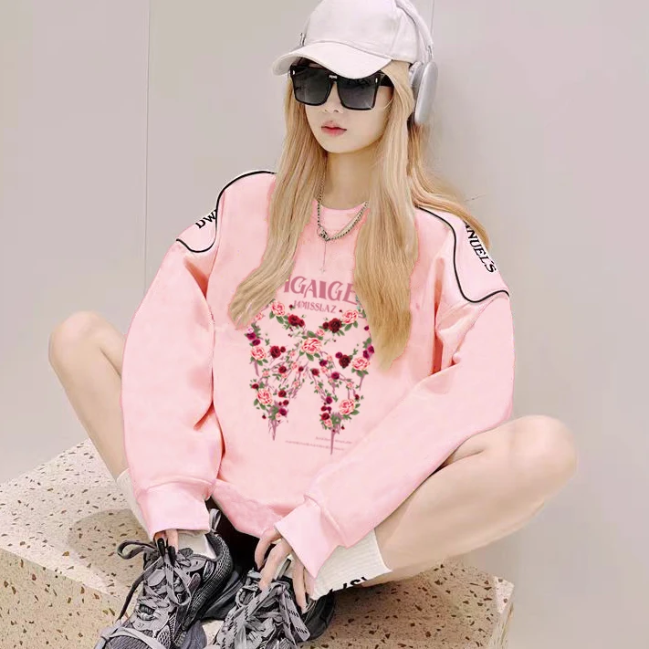 【粉丝专属】卫衣女长袖春秋韩版圆领宽松百搭洋气印花卫衣女9101