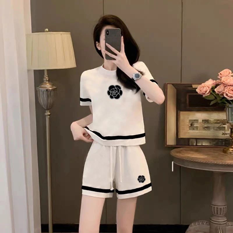 【粉丝专享】2件套夏季女短袖短裤宽松圆领运动休闲印花套装女248