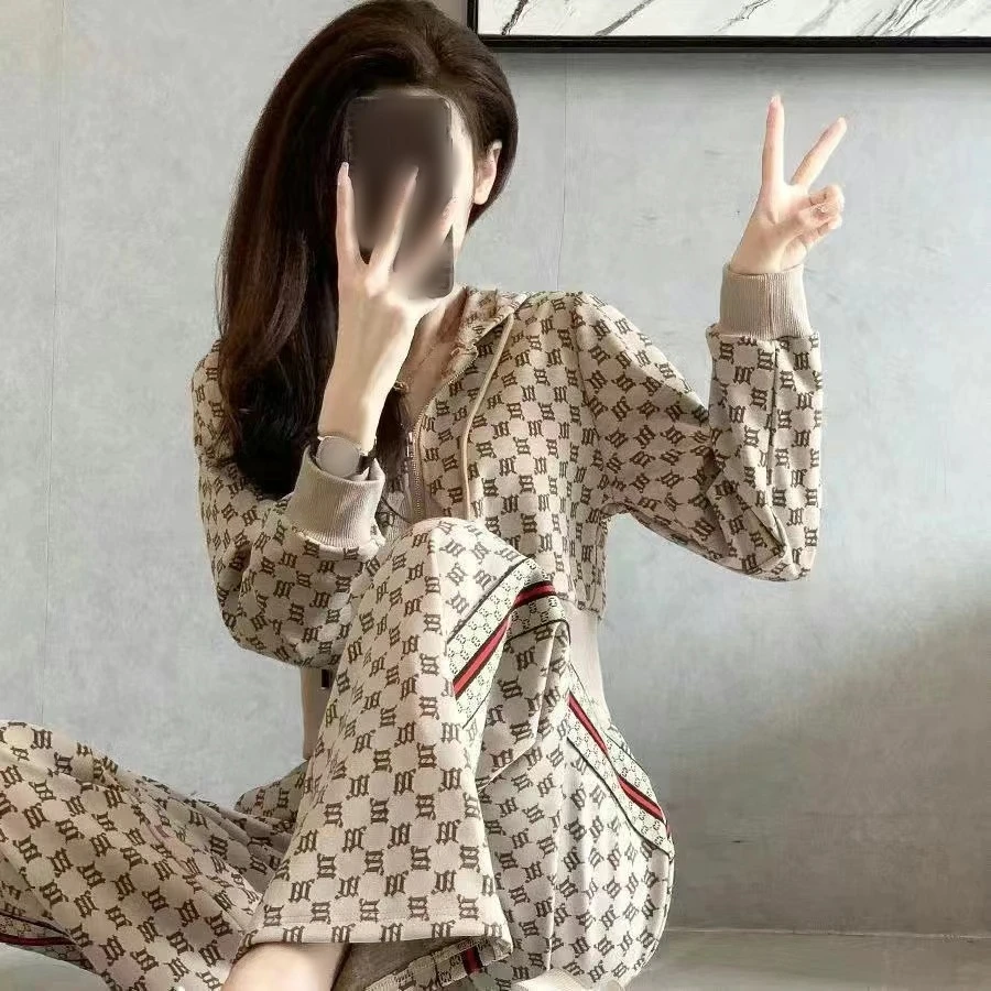 【粉丝专享】长袖女春秋款套装修身显瘦拉链运动休闲连帽套装女617
