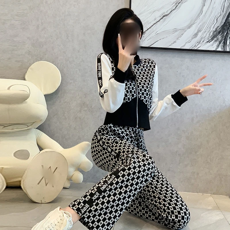 【粉丝专享】长袖女春秋款套装修身显瘦拉链运动休闲套装女637