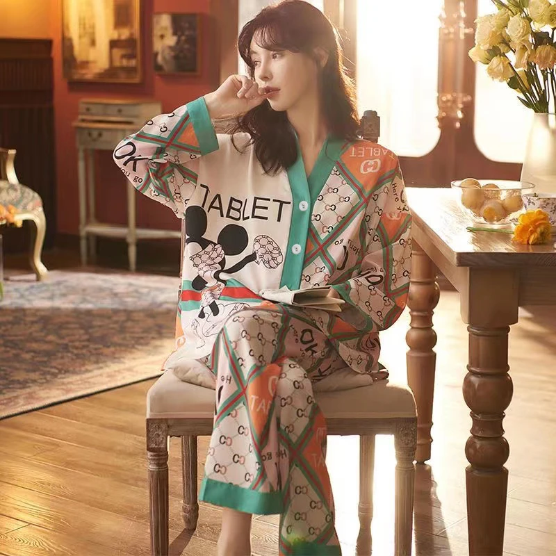 【粉丝专享】睡衣女春秋季开衫长袖长裤加大宽松轻奢家居服套装736