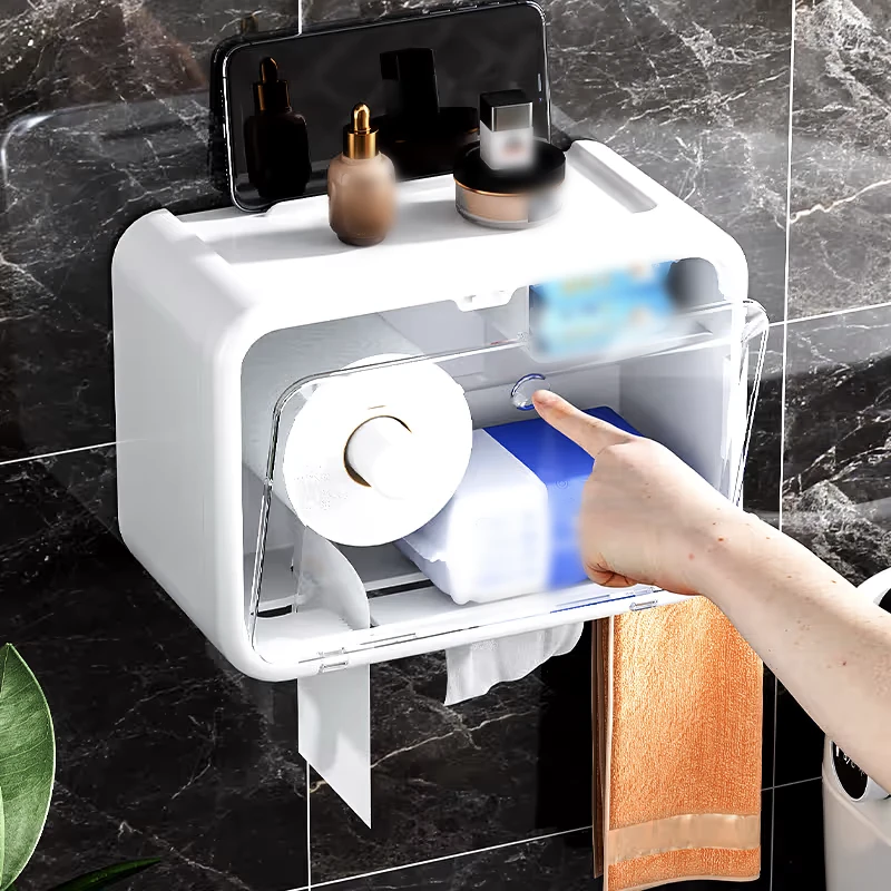 卫生间厕纸盒壁挂式纸巾盒免打孔防水厕所抽纸盒卫生纸卷纸置物架