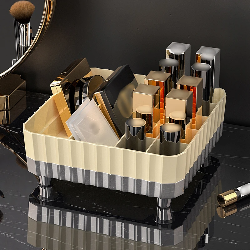 奶油风透明化妆品收纳盒桌面口红化妆盒梳妆台化妆刷宿舍置物架